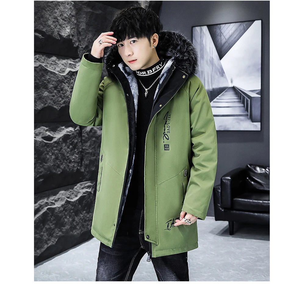 Winter Men's Long Down Jacket Fashion Male Thermal Parkas Coats Casual Men Classic Fur Collar Warm Padded Jackets Clothing 5XL