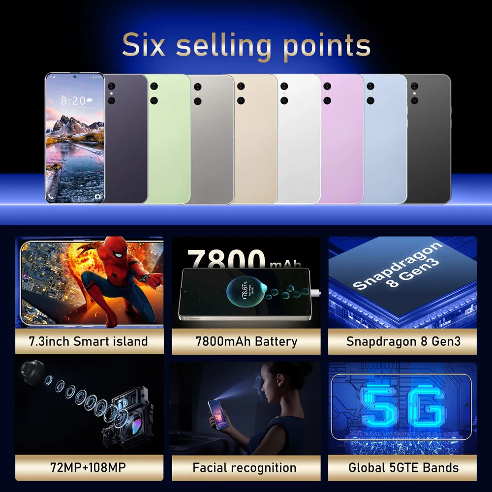 Hot Original Smartphone for S26 Ultra 7.3HD Cell Phone 5G Dual Sim 16MP+48MP 22G+2TB 7800mAh Android 14 Unlocked Mobile Phones