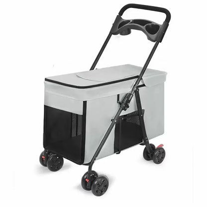 Custom Foldable Pet Stroller for Large Dogs & Multi-Pet Travel | Heavy-Duty, Lightweight, Breathable Design