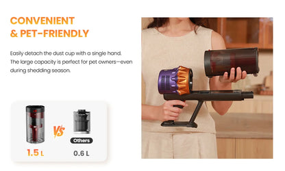 Erabros EV5 550W 70KPA Cordless Vacuum Cleaner Ultra-Strong Suction Power 80Mins Runtime Handheld Smart Vacuum Cleaner 4 Modes