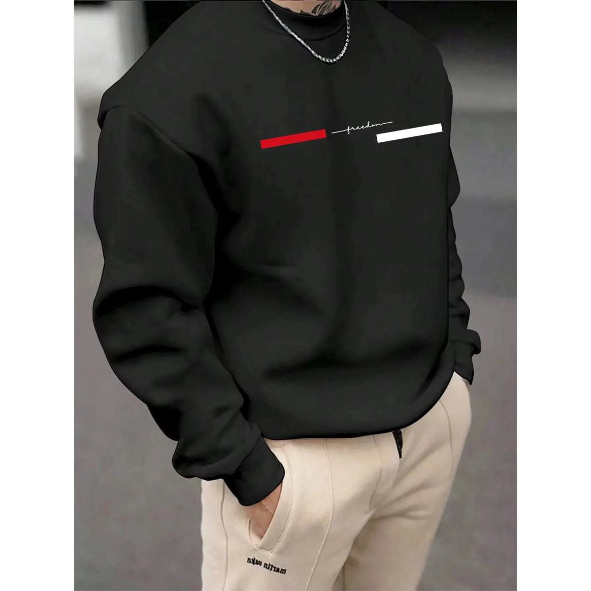 Men's autumn and winter fashionable casual loose freedom letter graphic printed long sleeved round neck sweatshirt