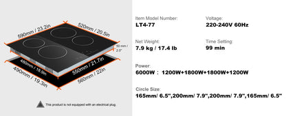 SucceBuy 2/4/5 Burners Built-in Induction Stove Top 12/24/30in Ceramic Glass Electric Cooktop For Household Commercial  Cooking