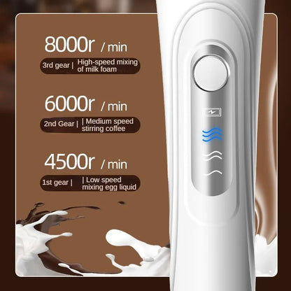 USB Electric Mixer, Handheld Coffee Milk Frother, Portable 3-Speed Blender, Butter Maker, Kitchen Tool, Ingredient Mixer