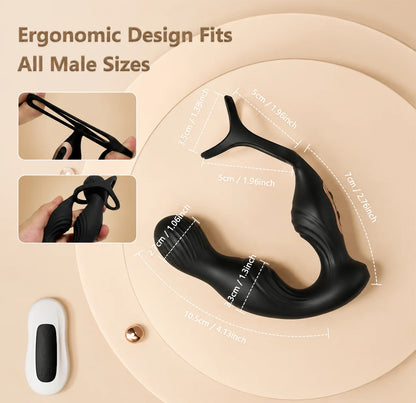 Prostate Massager Vibrator Sex Toy for Men Anal Butt Plug Rechargeable 360 Rotating Head Remote Control Penis Ring Waterproof