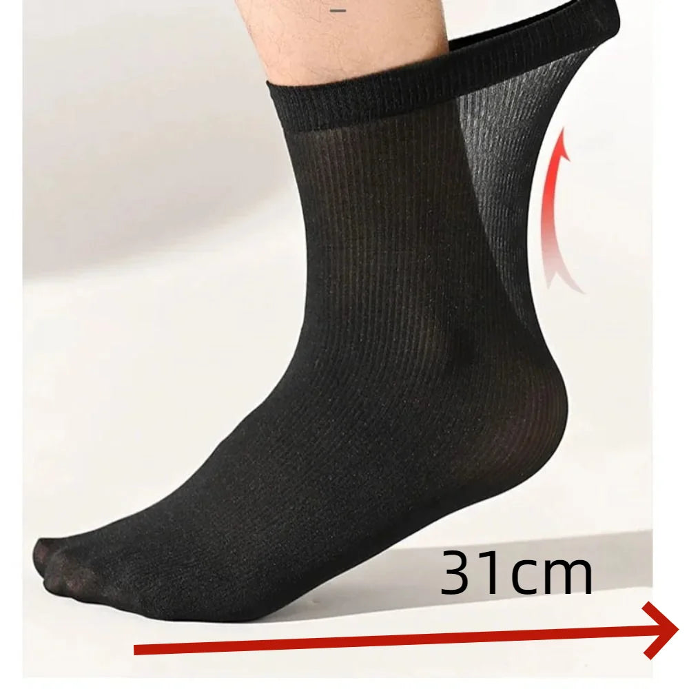 10pairs New Breathable Men Ice Silk Socks Soft Elastic Ultra-thin Socks Solid Business Socks