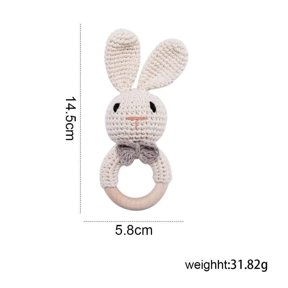 Baby Rattles Crochet Bunny Rattle Toy Wood Ring Baby Teether Rodent Baby Gym Mobile Rattles Newborn Educational Toys Gifts 1pc