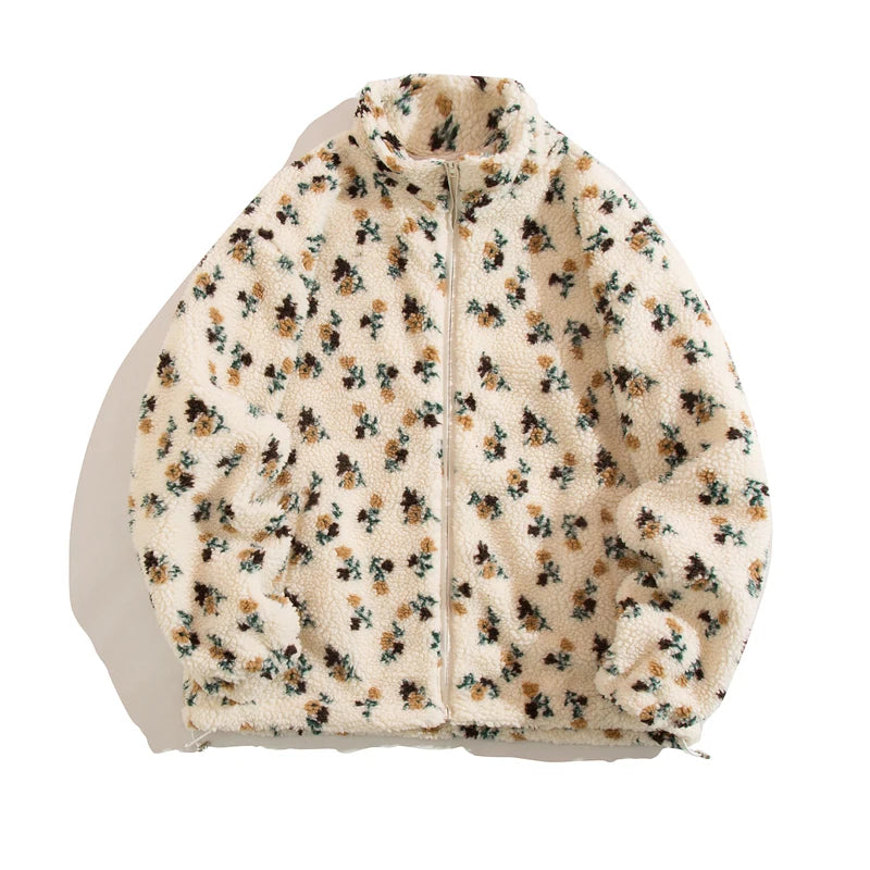 Harajuku Trendy Lambswool Jacket Men 2026 Autumn Winter Vintage Warm Fleece Coats Couple Zipper Loose Hip Hop Hipster Streetwear