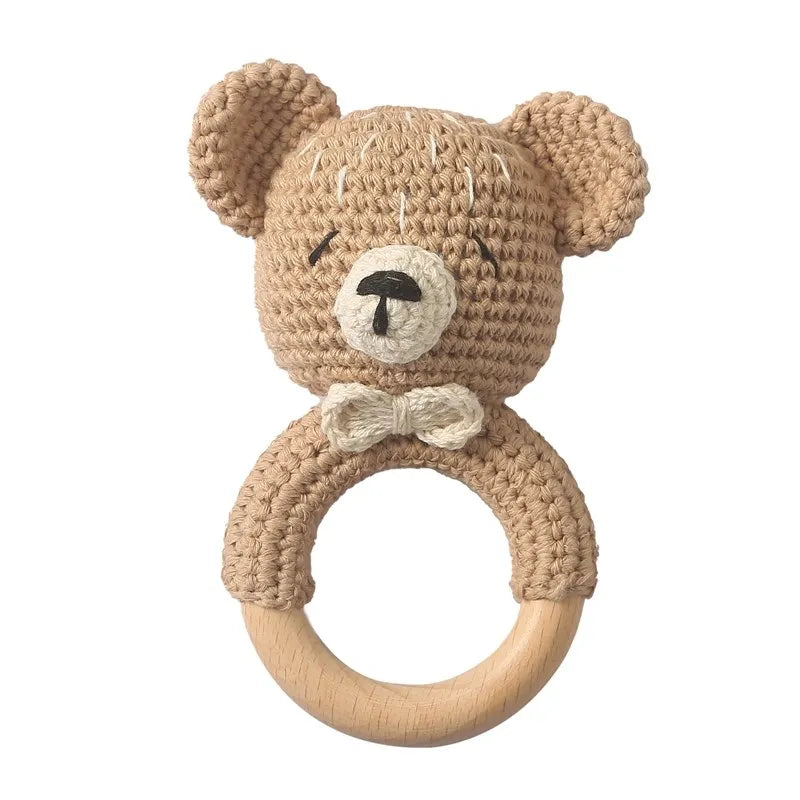Baby Rattles Crochet Bunny Rattle Toy Wood Ring Baby Teether Rodent Baby Gym Mobile Rattles Newborn Educational Toys Gifts 1pc