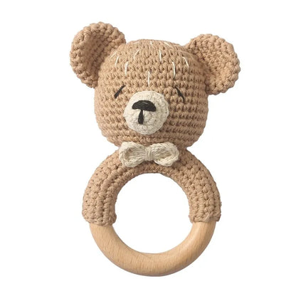 Baby Rattles Crochet Bunny Rattle Toy Wood Ring Baby Teether Rodent Baby Gym Mobile Rattles Newborn Educational Toys Gifts 1pc