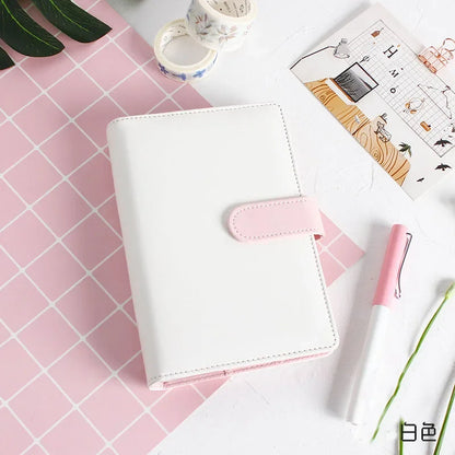 Solid Color Leather Folder Desktop Information Card Storage Notebook Folder Notepad Cover Leather Binder Study Office Supply