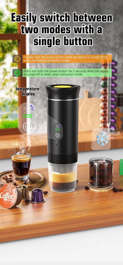 DENOKIN Portable Espresso Coffee Machine With Digital Display 3-in-1 Capsule Coffee Maker for Car & Home Camping Coffee Maker