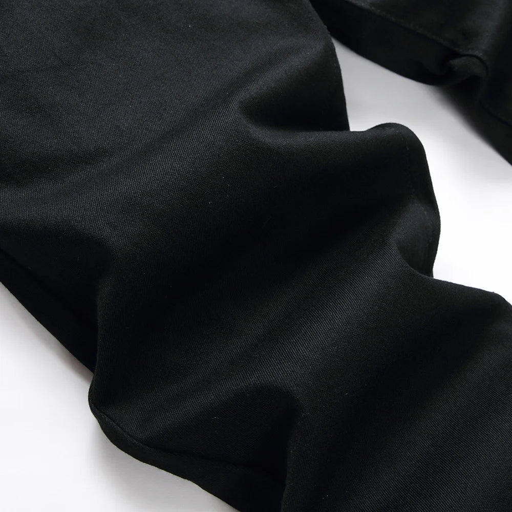 Men Classic Pure Black Jeans All Match Stretch Denim Pants Casual Plus Size Slim Straight Trousers