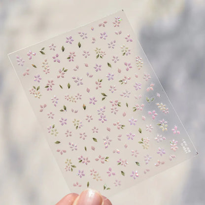 White Flower Petal Cherry Blossom Peach Blossom Falling Petal Floral Gradient 5D Self Adhesive Nail Art Sticker Manicure Decals