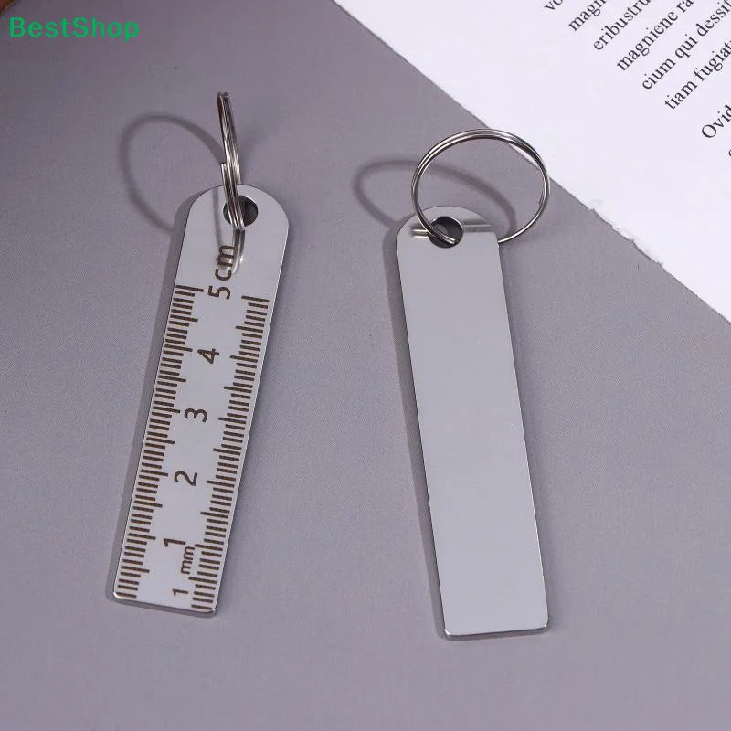 ♥Mini Stainless Steel Ruler Keychain | 1-5cm Portable Measuring Tool Key Rings (Anti-loss Measuring Ruler)