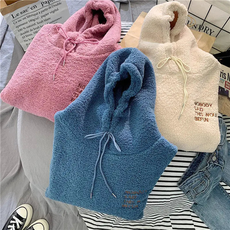 Fleece Children's Sweatshirts 2024 Girls Autumn Winter Padded Thickened Lamb's wool Hooded Hoodies New Kids Casual Clothing