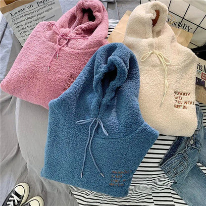 Fleece Children's Sweatshirts 2024 Girls Autumn Winter Padded Thickened Lamb's wool Hooded Hoodies New Kids Casual Clothing