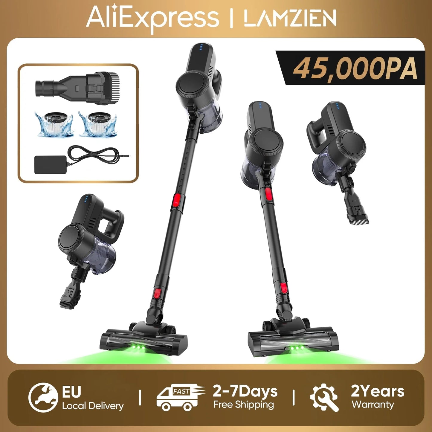 LAMZIEN V8 Cordless Vacuum Cleaner, 45000PA/40Min Runtime, Efficient HEPA Filtration, New Brushless Motor, Self-Standing, Vacuum Cleaners for Home/Pet Hair/Carpets/Floors