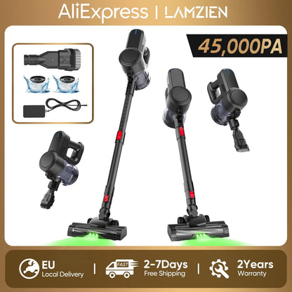 LAMZIEN V8 Cordless Vacuum Cleaner, 45000PA/40Min Runtime, Efficient HEPA Filtration, New Brushless Motor, Self-Standing, Vacuum Cleaners for Home/Pet Hair/Carpets/Floors