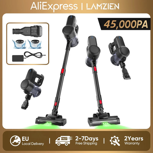 LAMZIEN V8 Cordless Vacuum Cleaner, 45000PA/40Min Runtime, Efficient HEPA Filtration, New Brushless Motor, Self-Standing, Vacuum Cleaners for Home/Pet Hair/Carpets/Floors