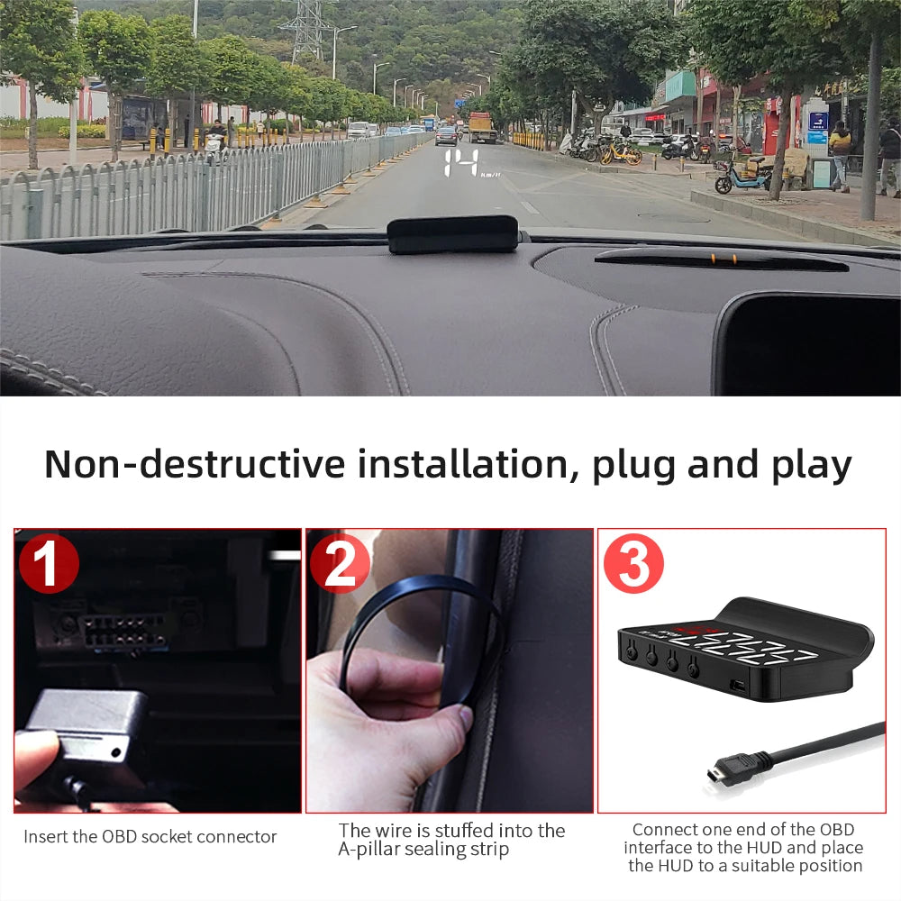 M3 HUD Obd2 Display On-board Computer Car Head-up display Windshield Big Font projection E-OBD and GPS Suitable for All Cars M1