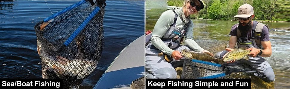 Telescopic Fishing Net with Blue Foam Rubber Coated  Foldable Collapsible Fish Landing Net for Saltwater Freshwater Fish Catch