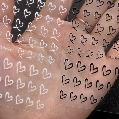 8Colors 3D French Love-Heart Nail Stickers Hollow Sweetheart Adhesive Nail Decals DIY Valentine's Day Simple Manicure Decoration