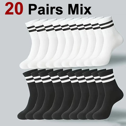 10/20 Pairs Men Women Striped Round Neck Socks Spring Autumn Breathable Odor Proof Sweat Absorbing All-Season Casual Socks
