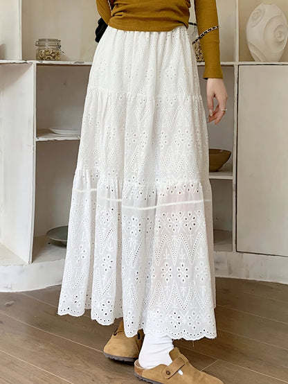 High-waisted Sheer Solid Color A-line Elastic Waist Skirt Women's Summer New Elegant Formal Party Vacation Versatile Maxi Dress