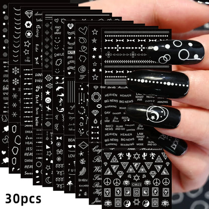 30 Sheets Christmas Nail Art Stickers Self Adhesive 3D White Snowflake Nail Decals Xmas Nail Supplies Christmas Manicure Sliders