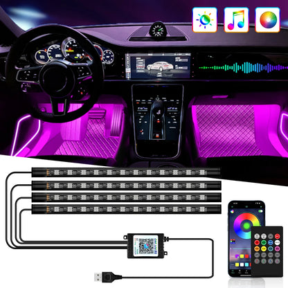 Car Interior Light Ambient Light with USB Cigarette Decorative Lamps RGB Car Footwell Light with Remote/Voice Control