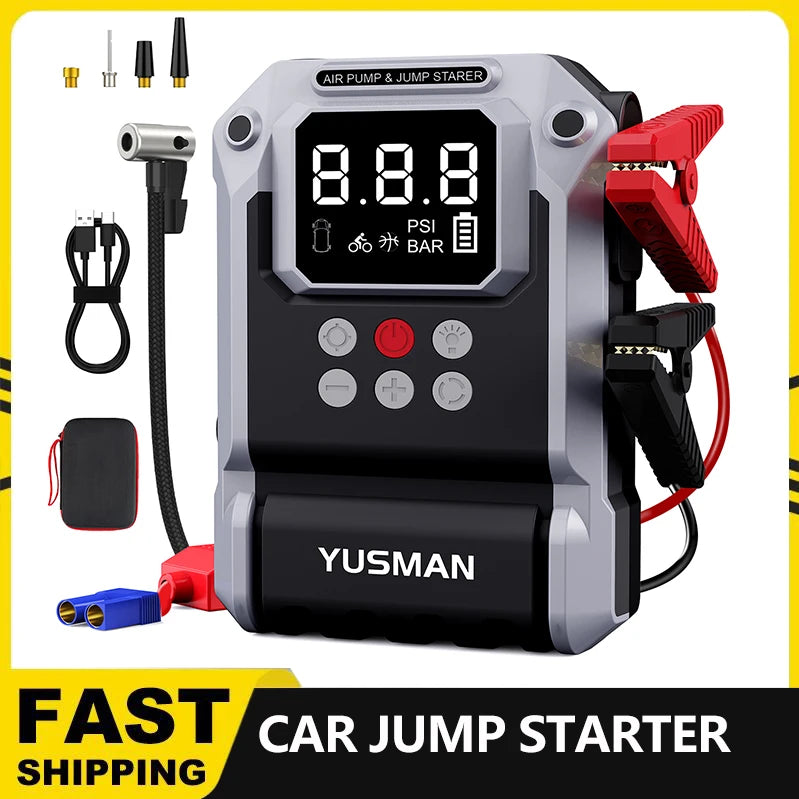 Car Battery Jump Starter with Air Compressor, 12V 1000A/1500A PEAK 26800mah Portable Car Jump Starter with 150 PSI Inflator (for ALL Petrol or 10L Diesel), Emergency LED Flashlight
