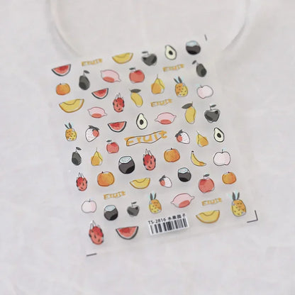 Lovely Red Fruit Strawberry Cherry Bowknot Love Heart Star Silk Ribbon 5D Nail Art Stickers Chic Self Adhesive Manicure Decal