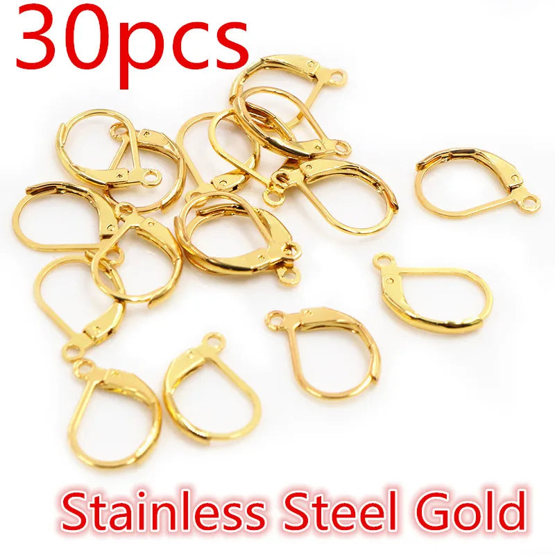 30-50pcs/lot Gold Silver French Lever Earring Hooks Wire Settings Base Hoops Earrings For DIY Jewelry Making Supplies Wholesale