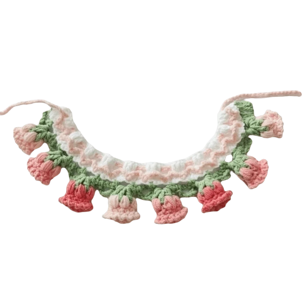 Neck Accessories Orchid Bell Flower Knitted Pet Collar Patchwork Sweet Pet Drool Scarf Lace-up Pet Drool Bib Cats