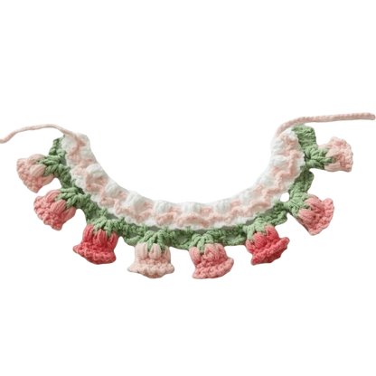 Neck Accessories Orchid Bell Flower Knitted Pet Collar Patchwork Sweet Pet Drool Scarf Lace-up Pet Drool Bib Cats