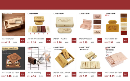 JASTER Free Custom Logo Photography Wedding Gift USB Flash Drive 128GB Wooden 64GB Box Pen Drive Maple Memory Stick 32GB 4G 16GB