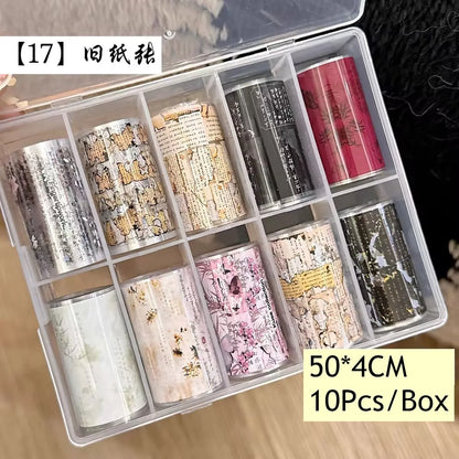 10Rolls Plaid Thousand-Bird Bow  Stars Nail Foils Transfer Paper  Nail Art Stickers  Manicure Set Decal  Nails Decoration