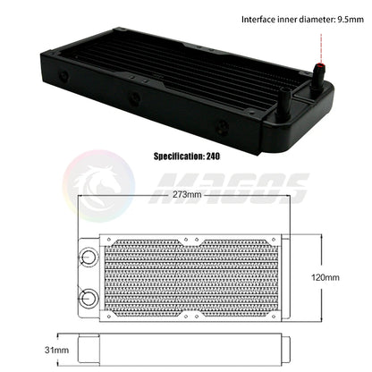 PC Water Cooling Radiator Aluminum For CPU GPU RAM Heatsink Exchanger Fan Cooler 60/80/90/120/240/360mm Black/White