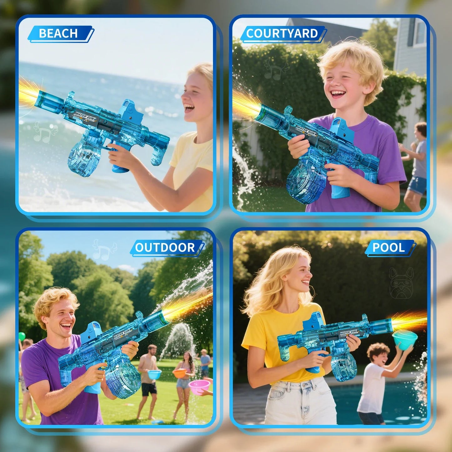 Simulated Firing and Recoil Electric Water Gun Toys Children Automatic Sensor Lights Water Pistol Summer Outdoor Beach Kids Toy