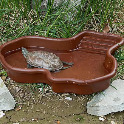 Reptile Bathing Pool Reptile Feeding Dish Water Bowl with Ramp Aquarium Ornament for Snake, Turtle, Bearded Dragon, Lizard Bath