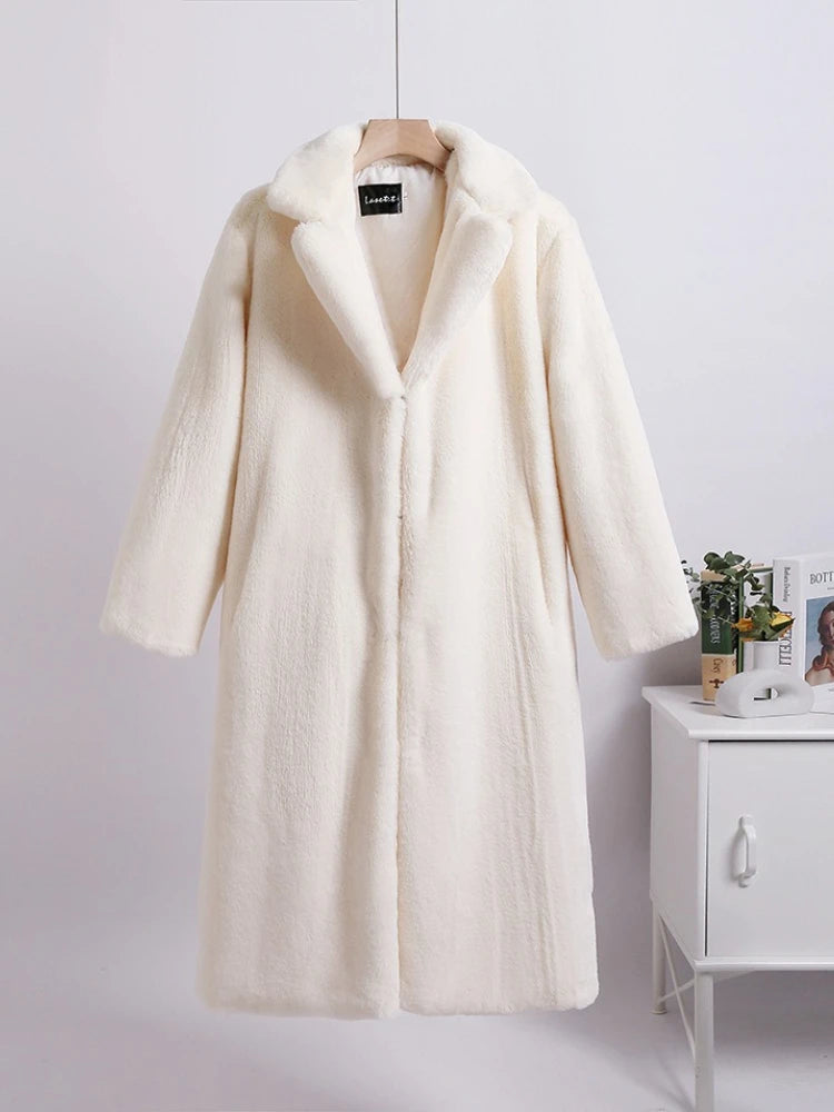 TARUXY Winter Loose Mink Velvet Imitation Fur Splicing Long Coat Fur Suit Collar Women's Coat High Street Fashion Lady Overcoat