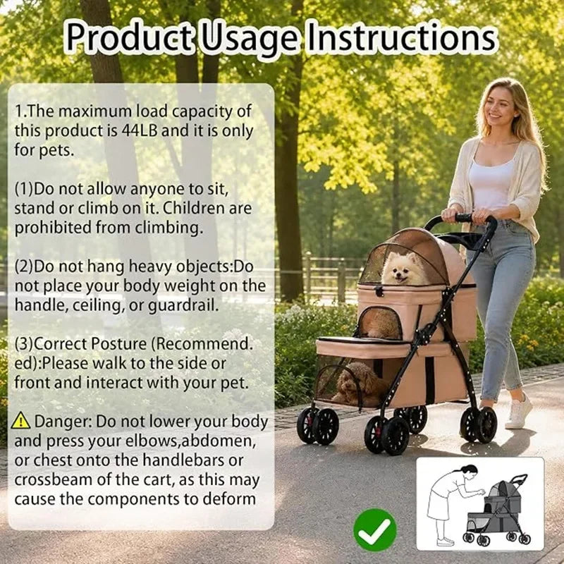 Dual‑Layer Pet Stroller Foldable Travel Dog Cat Cart Breathable Mesh Wagon with Cup Holder Storage Bag for Small Animals