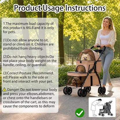 Dual‑Layer Pet Stroller Foldable Travel Dog Cat Cart Breathable Mesh Wagon with Cup Holder Storage Bag for Small Animals
