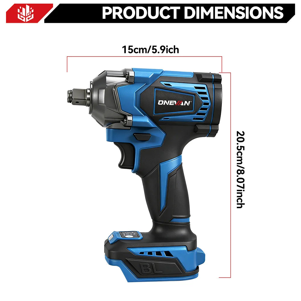 ONEVAN 1200N.M Torque Brushless 4 Gears Electric Impact Wrench 1/2 inch Cordless Screwdriver Tool for Makita 18V Battery Pin