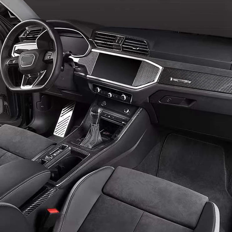 FOR Audi Q3 2019 -2022 Car Carbon fiber style Console Gear Shift Frame Cover Trim Interior accessories  Auto Integral interior
