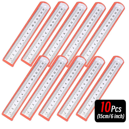 10P 15-30cm Stainless Steel Metal Straight Ruler Precision Double Sided Precision Measuring Tool Scale Metric Ruler Accessories