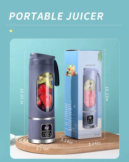 10 ašmenų nešiojamas vaisių sulčiaspaudė, 450 ml talpa, 3 pavaros, įkraunamas per USB, trintuvas, ledo smulkintuvas kokteiliams ir tirštiesiems kokteiliams, sulčiaspaudės puodelis