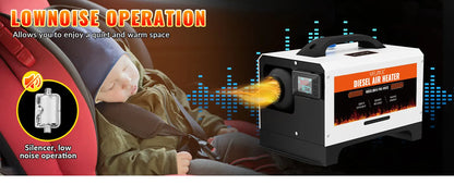 8kW 110V Diesel Heater – Portable Diesel Air Heater with Remote Control, Large LCD Screen, Smart Remote Control, Adjustable Temperature (18–40°C), for RVs, Yachts and Trucks (White)