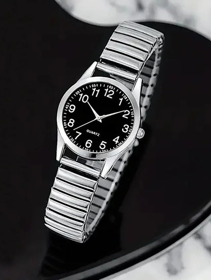 black alloy Arabic numerals for men and women Elastic elastic band quartz watch set Lovers watch gift set