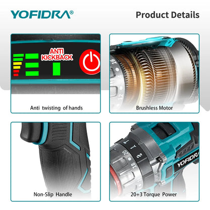 YOFIDRA 700N.M Brushless Electric Impact Drill Cordless Screwdriver Plates Soil WoodWorking Power Tool For Makita Battery Pin
